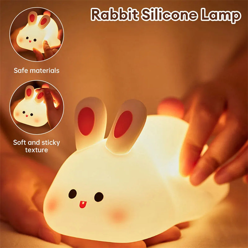 Big Bunny Glow: Silicone Rabbit Night Light with a Big Face